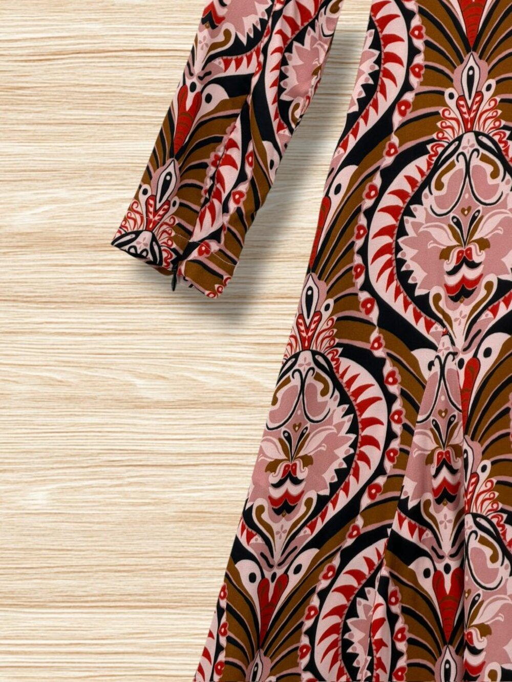 FARM Rio Pink Geometric Exposed Front Zip Long Sleeve‎ Maxi Dress S - Picture 3 of 5